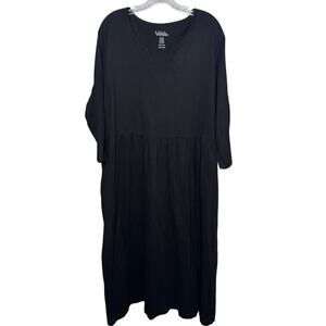 Ulla Popken Women’s 20/22 Black Cotton Maxi Dress 3/4 Sleeve Casual Flowy‎